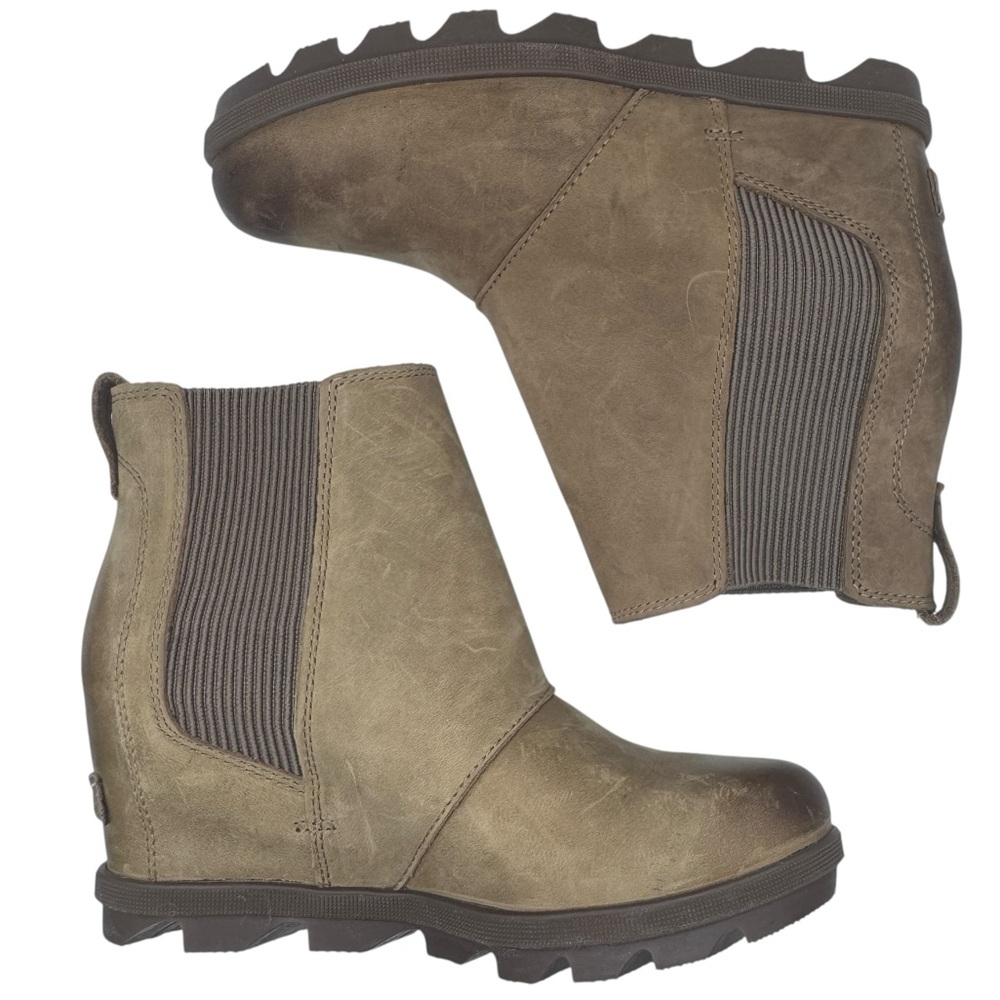 Sorel Joan Rhapsody Hidden Wedge Heel Taupe Leather Ankle Booties - Size 7